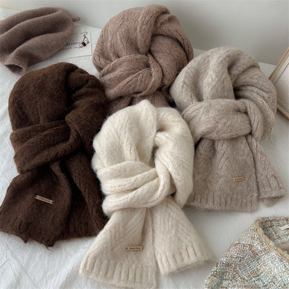 Brown Alpaca Wool Blend Solid Color Knitted Scarf for Women Winter New Style Student High Quality Couple Woolen Neck Warmer - Image 2