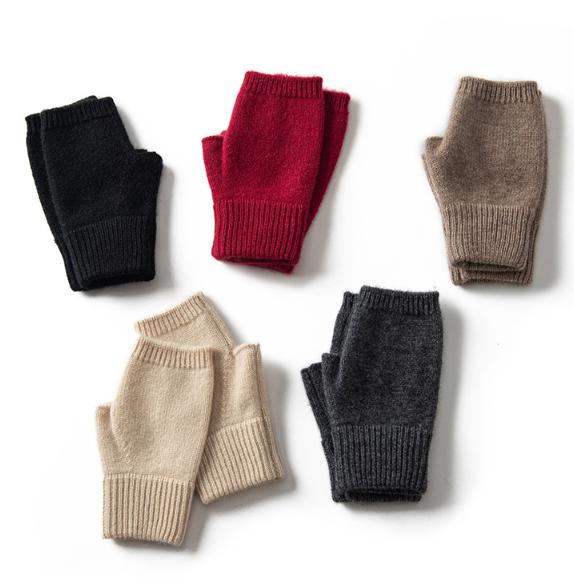 Dark Grey Color Block Cashmere Fingerless Gloves for Women Autumn Winter Outdoor Cold Protection Warm Knitted Gloves - Image 2