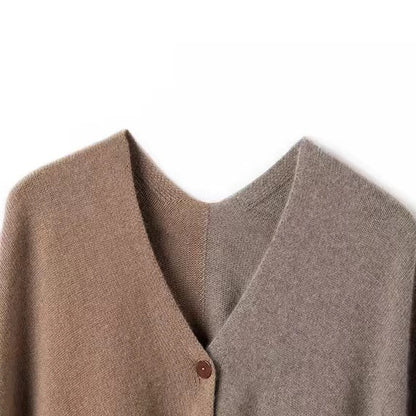 Brown Pure Wool Extra Large Shawl Scarf Color Block Multi-functional Warm Cashmere Cape Poncho - Image 4