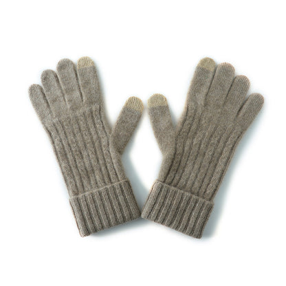 Elephant Gray Unisex Touchscreen Ribbed Warm Cycling Windproof Knitted Five-finger Gloves