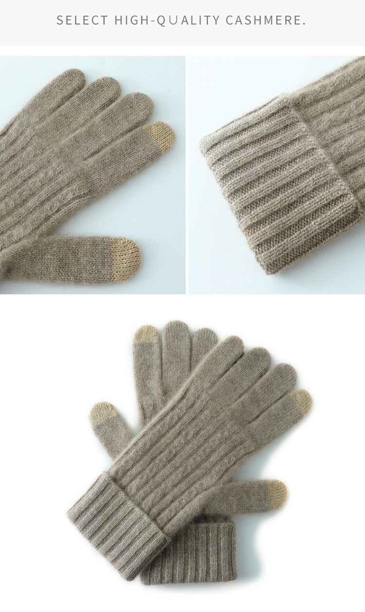 Elephant Gray Unisex Touchscreen Ribbed Warm Cycling Windproof Knitted Five-finger Gloves - Image 2