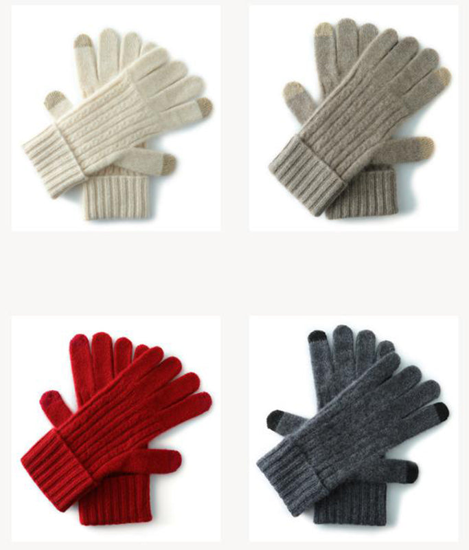 Red Unisex Touchscreen Ribbed Warm Cycling Windproof Knitted Five-finger Gloves - Image 3