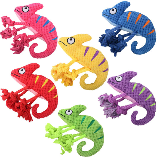 2 Pcs Red Interactive Plush Chameleon Dog Toy with Squeaker & Rope Legs - Durable Chew Toy for Medium/Large Dogs, Teeth Cleaning Texture, Machine Washable (10.2in) - Image 2