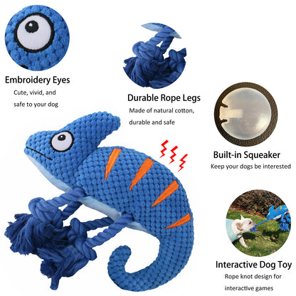 2 Pcs Red Interactive Plush Chameleon Dog Toy with Squeaker & Rope Legs - Durable Chew Toy for Medium/Large Dogs, Teeth Cleaning Texture, Machine Washable (10.2in) - Image 4