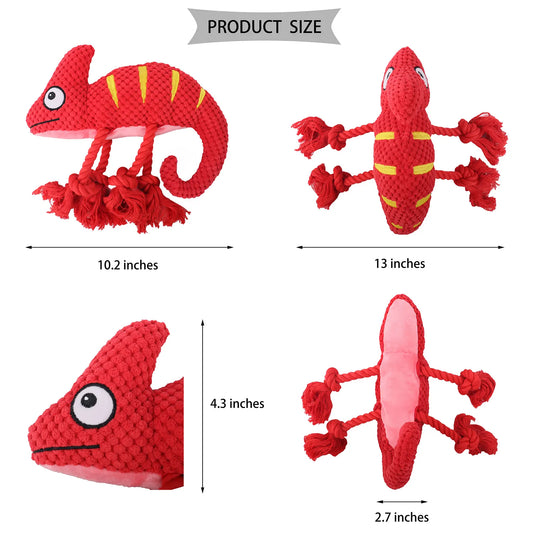 2 Pcs Pink Interactive Plush Chameleon Dog Toy with Squeaker & Rope Legs - Durable Chew Toy for Medium/Large Dogs, Teeth Cleaning Texture, Machine Washable (10.2in) - Image 3