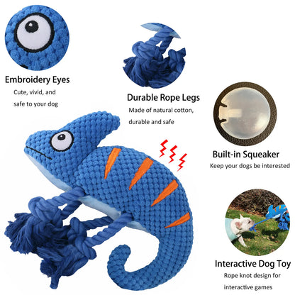 2 Pcs Green Interactive Plush Chameleon Dog Toy with Squeaker & Rope Legs - Durable Chew Toy for Medium/Large Dogs, Teeth Cleaning Texture, Machine Washable (10.2in) - Image 4