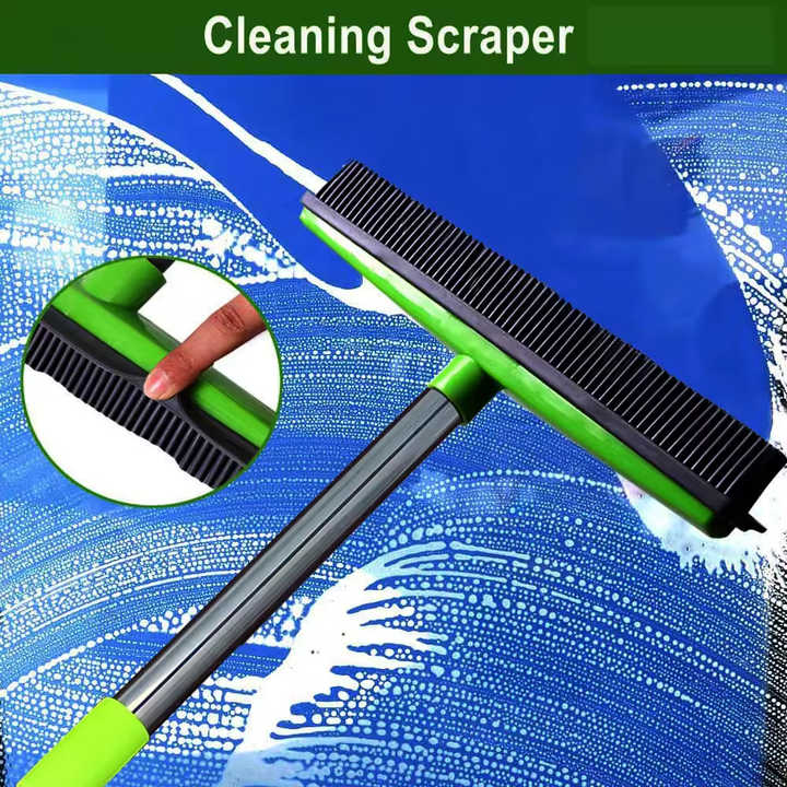 Green and Silver Versatile Pet Hair Remover Rubber Broom & Squeegee - 125cm Adjustable Stainless Steel Handle for Carpets, Floors & Windows - Image 4