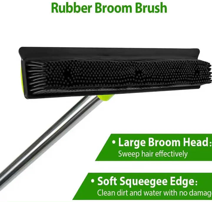 Green and Silver Versatile Pet Hair Remover Rubber Broom & Squeegee - 125cm Adjustable Stainless Steel Handle for Carpets, Floors & Windows - Image 6