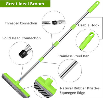 Green and Silver Versatile Pet Hair Remover Rubber Broom & Squeegee - 125cm Adjustable Stainless Steel Handle for Carpets, Floors & Windows - Image 7