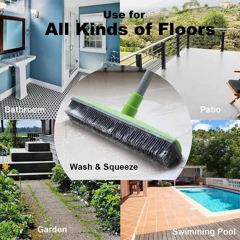 Green and Silver Versatile Pet Hair Remover Rubber Broom & Squeegee - 125cm Adjustable Stainless Steel Handle for Carpets, Floors & Windows - Image 9