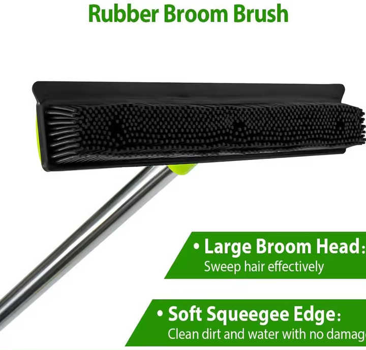 Black and Silver Versatile Pet Hair Remover Rubber Broom & Squeegee - 125cm Adjustable Stainless Steel Handle for Carpets, Floors & Windows - Image 6