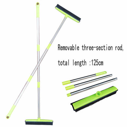 Pink and Silver Versatile Pet Hair Remover Rubber Broom & Squeegee - 125cm Adjustable Stainless Steel Handle for Carpets, Floors & Windows - Image 3