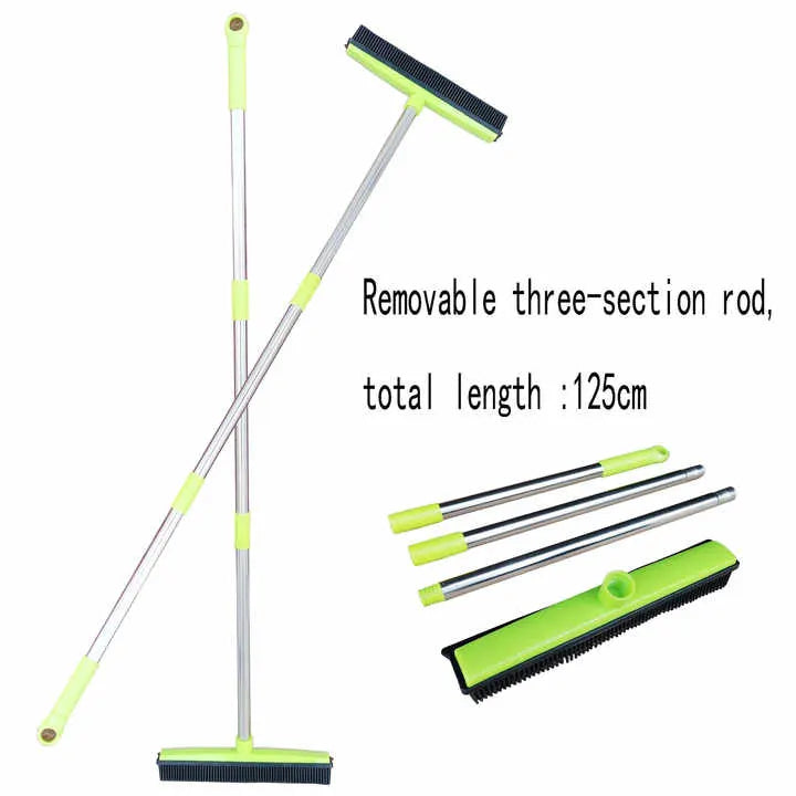 Pink and Silver Versatile Pet Hair Remover Rubber Broom & Squeegee - 125cm Adjustable Stainless Steel Handle for Carpets, Floors & Windows - Image 3