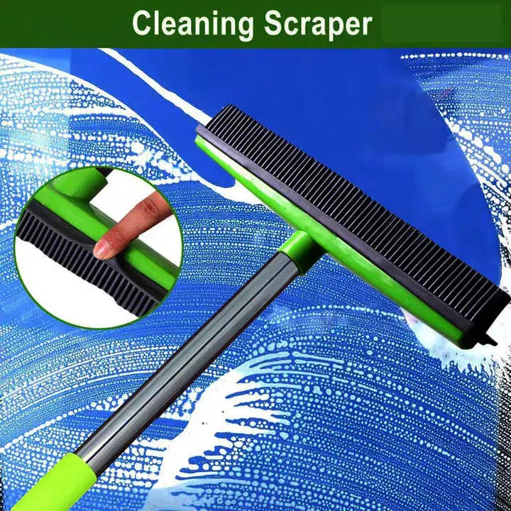 Pink and Silver Versatile Pet Hair Remover Rubber Broom & Squeegee - 125cm Adjustable Stainless Steel Handle for Carpets, Floors & Windows - Image 4