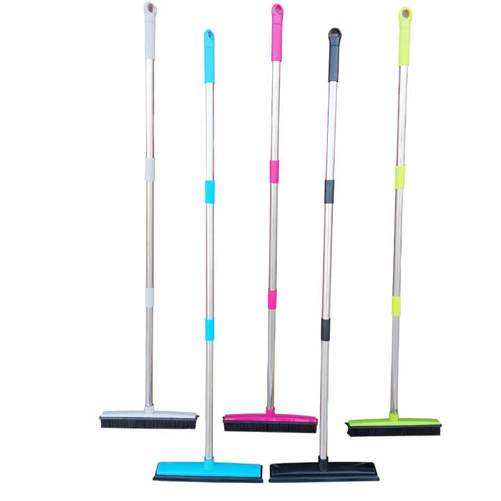 Light Grey and Silver Versatile Pet Hair Remover Rubber Broom & Squeegee - 125cm Adjustable Stainless Steel Handle for Carpets, Floors & Windows - Image 2