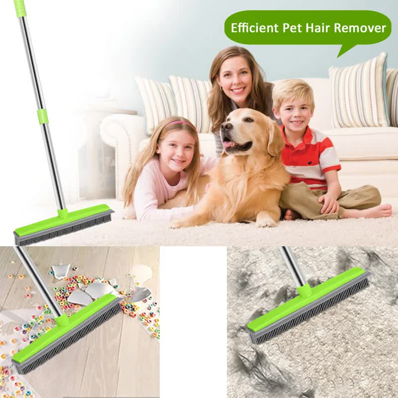 Light Grey and Silver Versatile Pet Hair Remover Rubber Broom & Squeegee - 125cm Adjustable Stainless Steel Handle for Carpets, Floors & Windows - Image 8