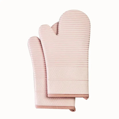 Pink Premium Heat Resistant Silicone Oven Mitts (Pair) - Non-Slip Grip, Cotton Lined for Kitchen Baking, Grilling & BBQ