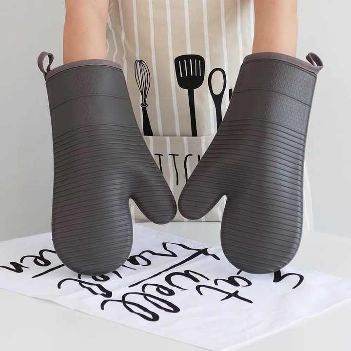 Red Premium Heat Resistant Silicone Oven Mitts (Pair) - Non-Slip Grip, Cotton Lined for Kitchen Baking, Grilling & BBQ - Image 6