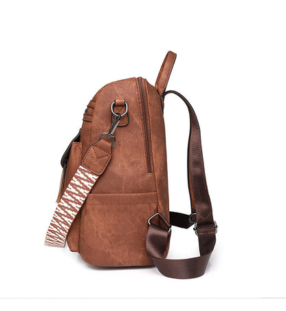 Brown Chic Women's PU Leather Convertible Backpack - Anti-Theft Design, Multi-Pocket Shoulder Bag with Tassel - Image 3
