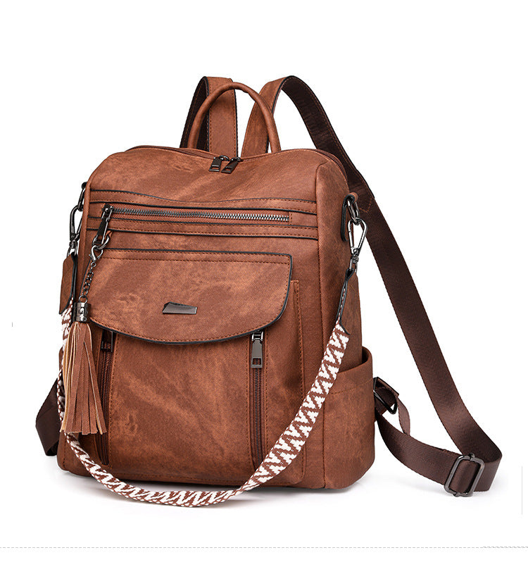 Pink Chic Women's PU Leather Convertible Backpack - Anti-Theft Design, Multi-Pocket Shoulder Bag with Tassel - Image 4