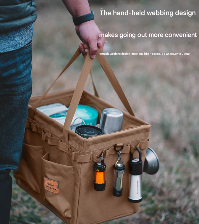 Brown Heavy Duty Foldable Outdoor Camping Storage Box - Oxford Cloth Collapsible Gear Organizer Tote with Pockets - Image 3