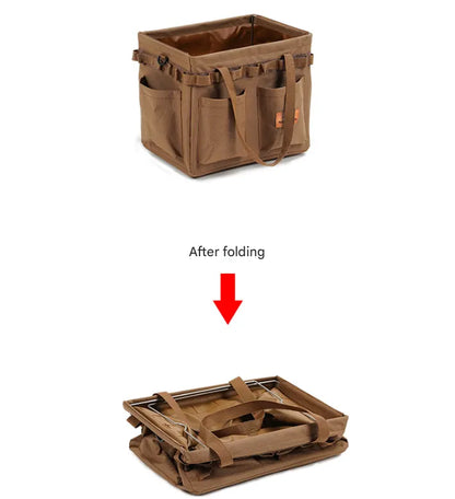 Brown Heavy Duty Foldable Outdoor Camping Storage Box - Oxford Cloth Collapsible Gear Organizer Tote with Pockets - Image 4
