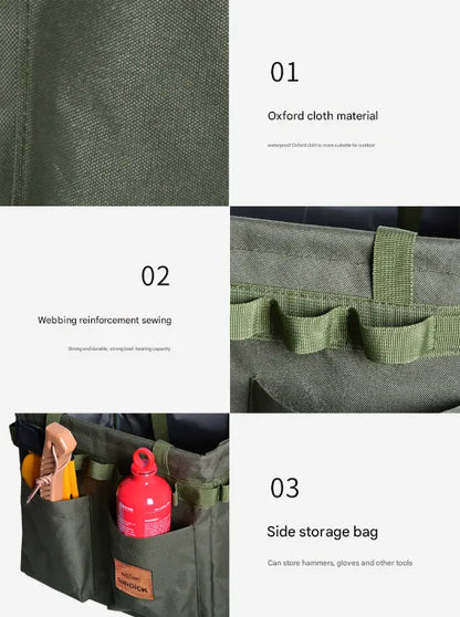 Green Camouflage Heavy Duty Foldable Outdoor Camping Storage Box - Oxford Cloth Collapsible Gear Organizer Tote with Pockets - Image 5