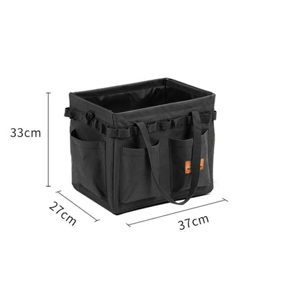 Black Heavy Duty Foldable Outdoor Camping Storage Box - Oxford Cloth Collapsible Gear Organizer Tote with Pockets