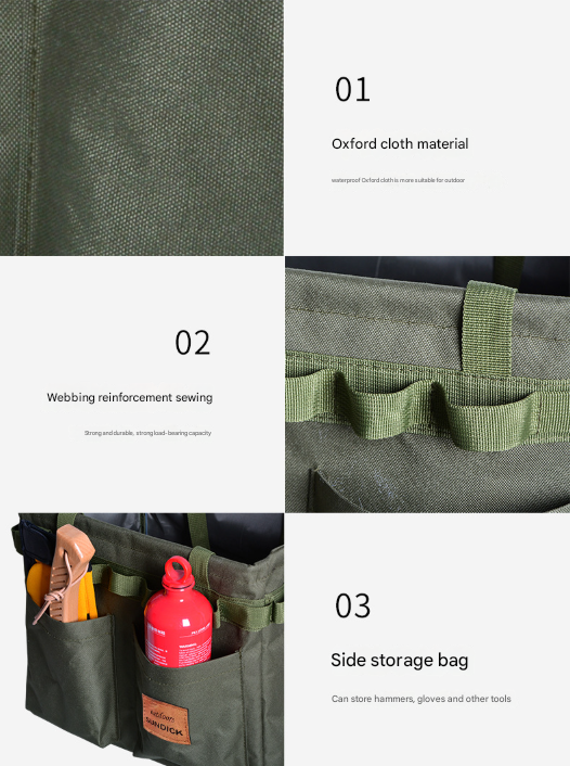 Black Heavy Duty Foldable Outdoor Camping Storage Box - Oxford Cloth Collapsible Gear Organizer Tote with Pockets - Image 4