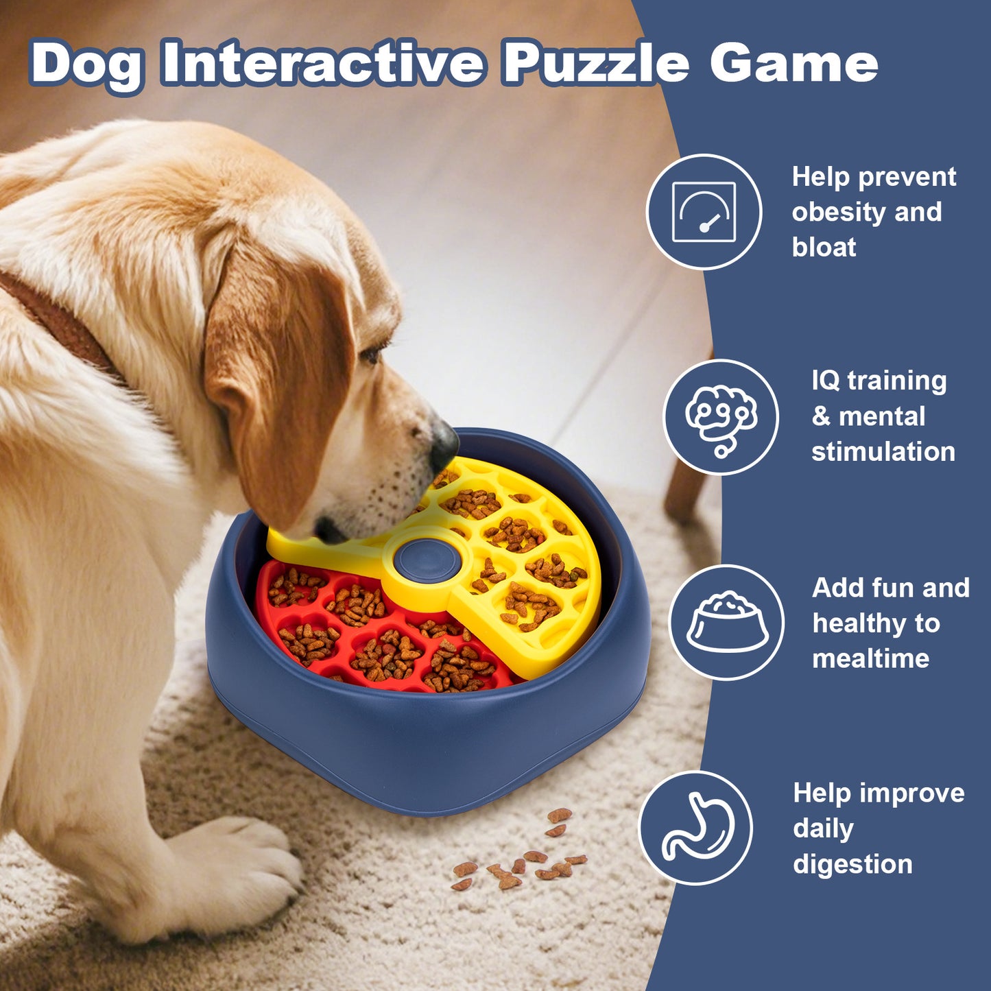 Red,Yellow and Blue Interactive Dog Puzzle Feeder Bowl - Slow Eating & Mental Stimulation Toy for Small Medium Breeds - Image 3