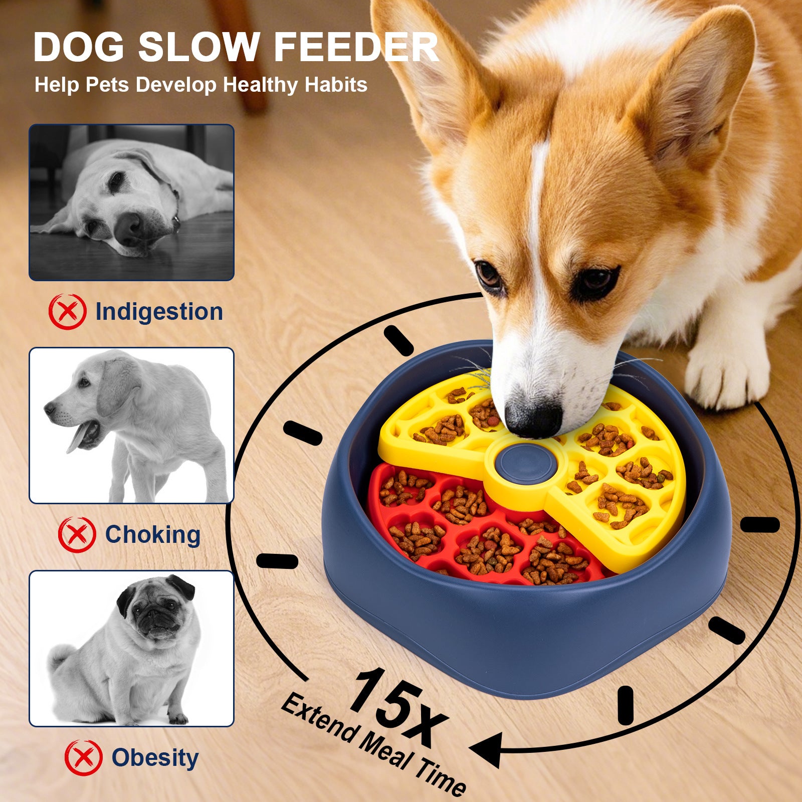 Red,Green and Blue Interactive Dog Puzzle Feeder Bowl - Slow Eating & Mental Stimulation Toy for Small Medium Breeds - Image 7