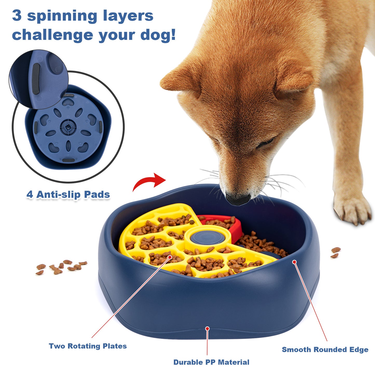 Yellow,Green and Blue Interactive Dog Puzzle Feeder Bowl - Slow Eating & Mental Stimulation Toy for Small Medium Breeds - Image 9