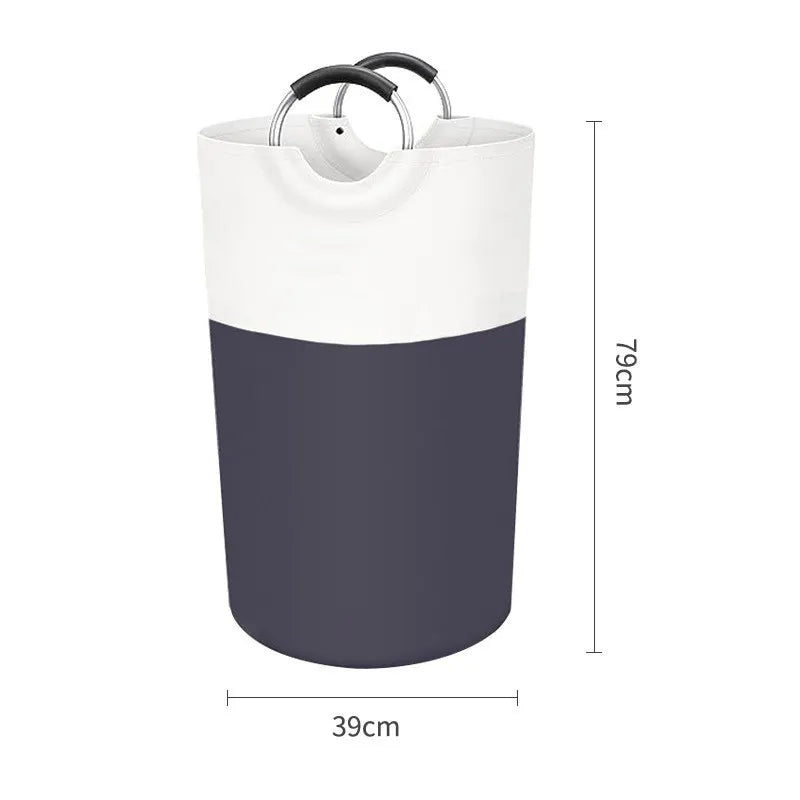 Grey and White Large 90L Freestanding Laundry Hamper - Collapsible Clothes Basket with Aluminum Soft-Grip Handles