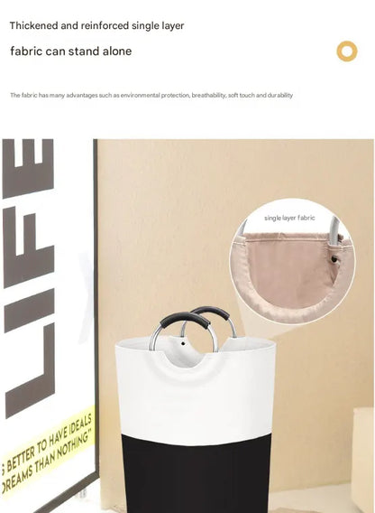 Grey and White Large 90L Freestanding Laundry Hamper - Collapsible Clothes Basket with Aluminum Soft-Grip Handles - Image 5