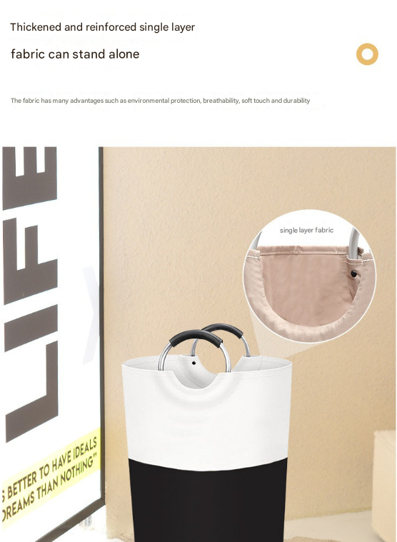 Black and White Large 90L Freestanding Laundry Hamper - Collapsible Clothes Basket with Aluminum Soft-Grip Handles - Image 5