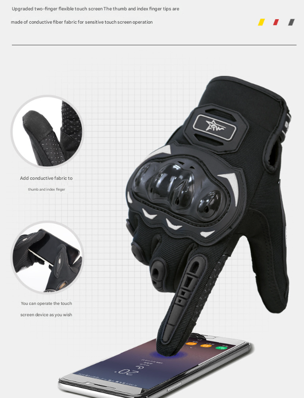 Size L Red and Black Protective Motorcycle Riding Gloves - Hard Knuckle Armour & Touchscreen Fingertips - Image 5