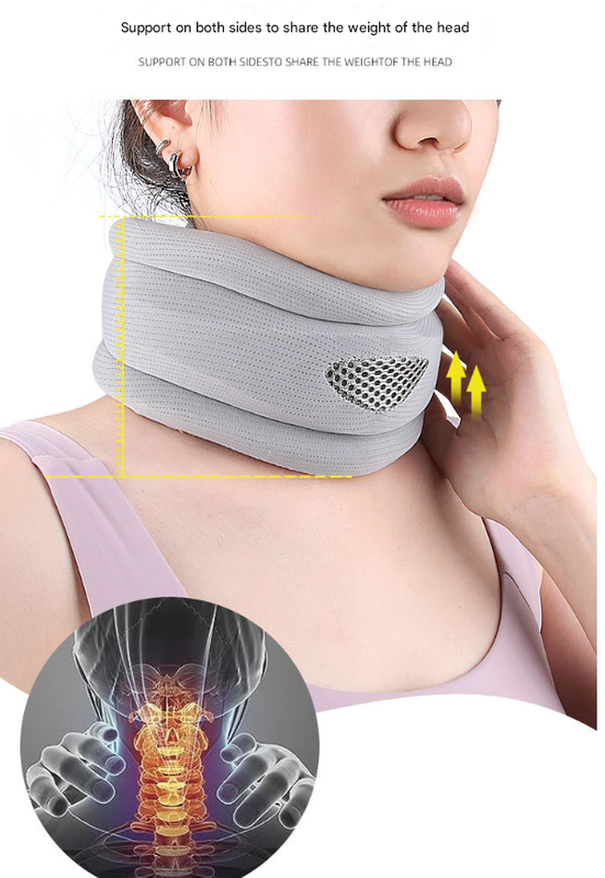 Grey Ergonomic Neck Support Brace - Adjustable Soft Cervical Collar for Posture Correction - Image 2