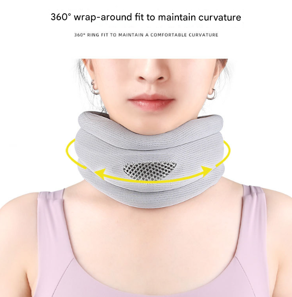 Grey Ergonomic Neck Support Brace - Adjustable Soft Cervical Collar for Posture Correction - Image 3