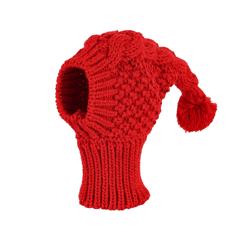Size L Red Whimsical Knit Dog Hat with Pom-Pom - Cozy Winter Pet Beanie & Snood - Image 2