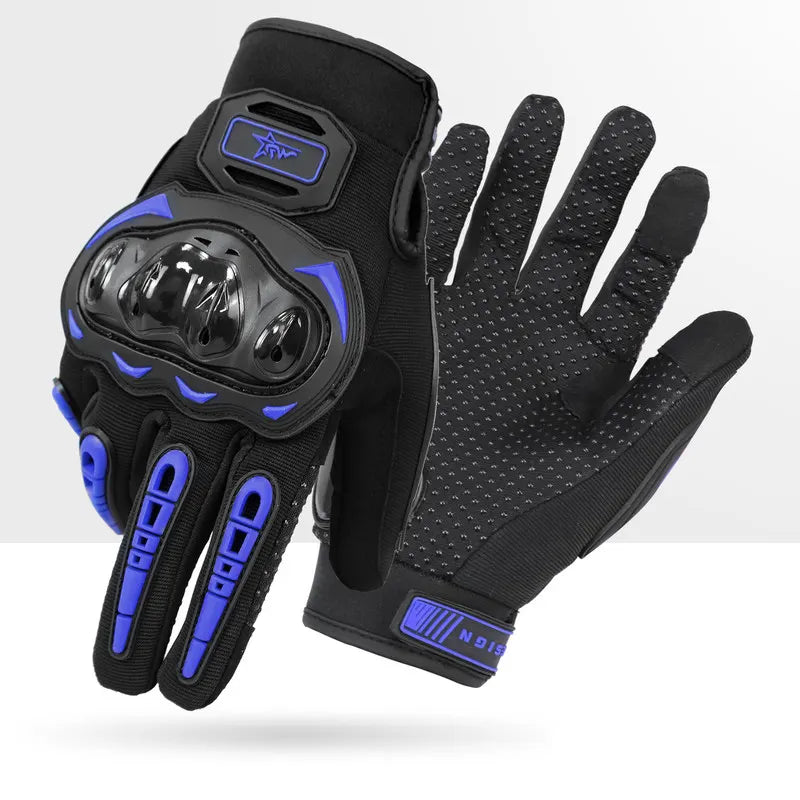 Size 2XL Purple and Black Protective Motorcycle Riding Gloves - Hard Knuckle Armour & Touchscreen Fingertips