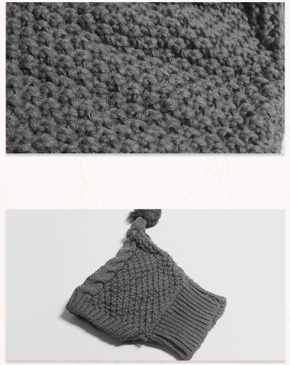 Size L Grey Whimsical Knit Dog Hat with Pom-Pom - Cozy Winter Pet Beanie & Snood - Image 4