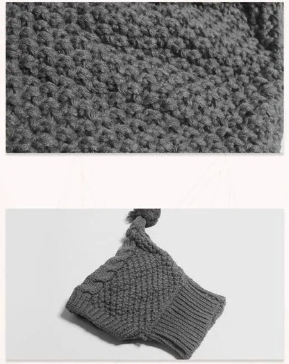 Size L Grey Whimsical Knit Dog Hat with Pom-Pom - Cozy Winter Pet Beanie & Snood - Image 4