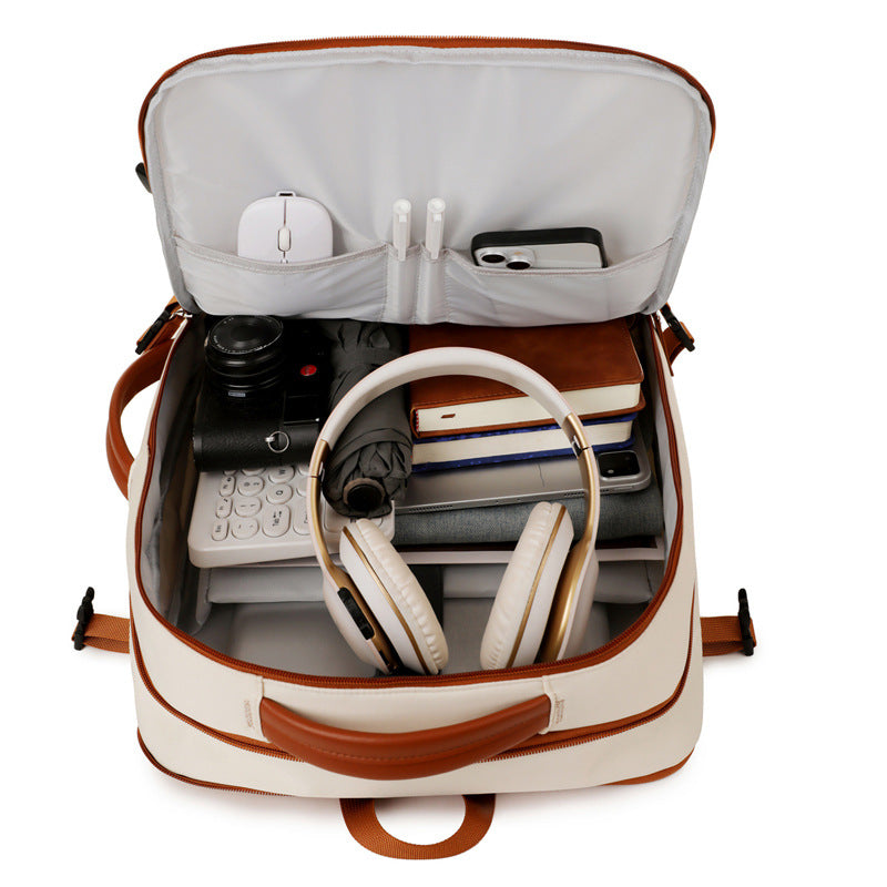 Beige Expandable Laptop Backpack with USB Port - Stylish Travel & Business Daypack - Image 4