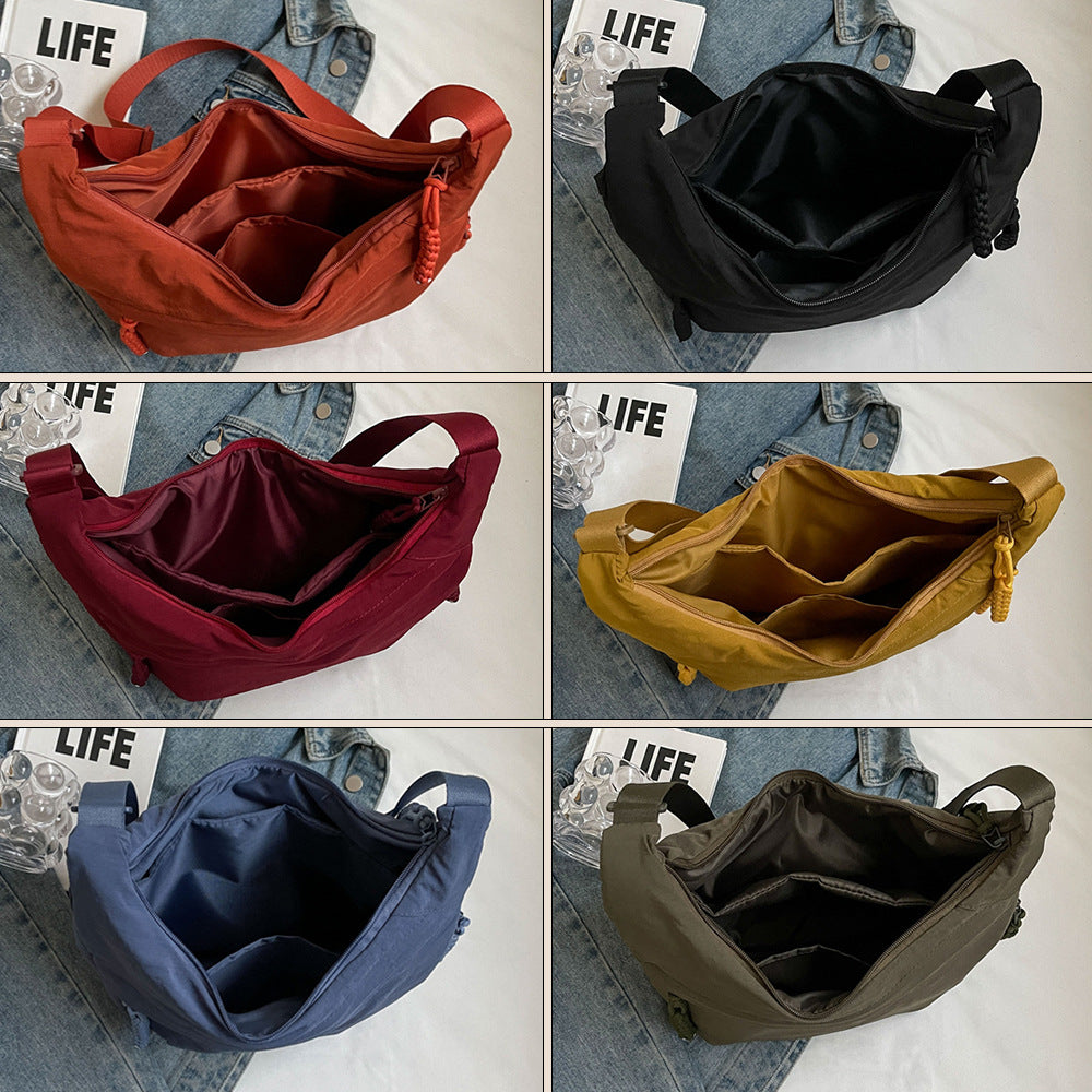 Black Large Nylon Crescent Crossbody Bag - Casual Slouchy Shoulder Purse - Image 4
