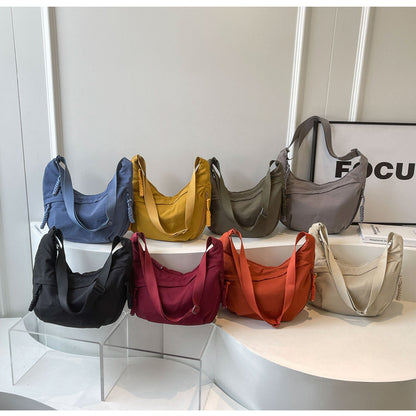 Beige Large Nylon Crescent Crossbody Bag - Casual Slouchy Shoulder Purse - Image 3