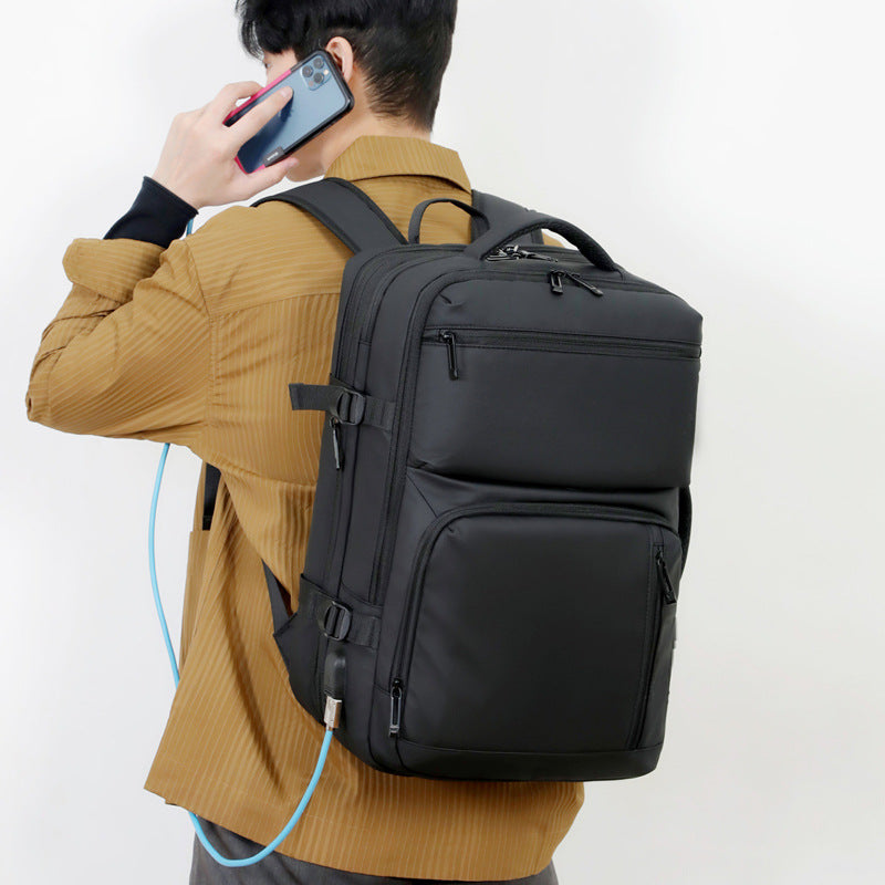 Black Expandable Business Travel Backpack with USB Charging Port - Water-Resistant Laptop Bag for Commuting & Carry-On - Image 2