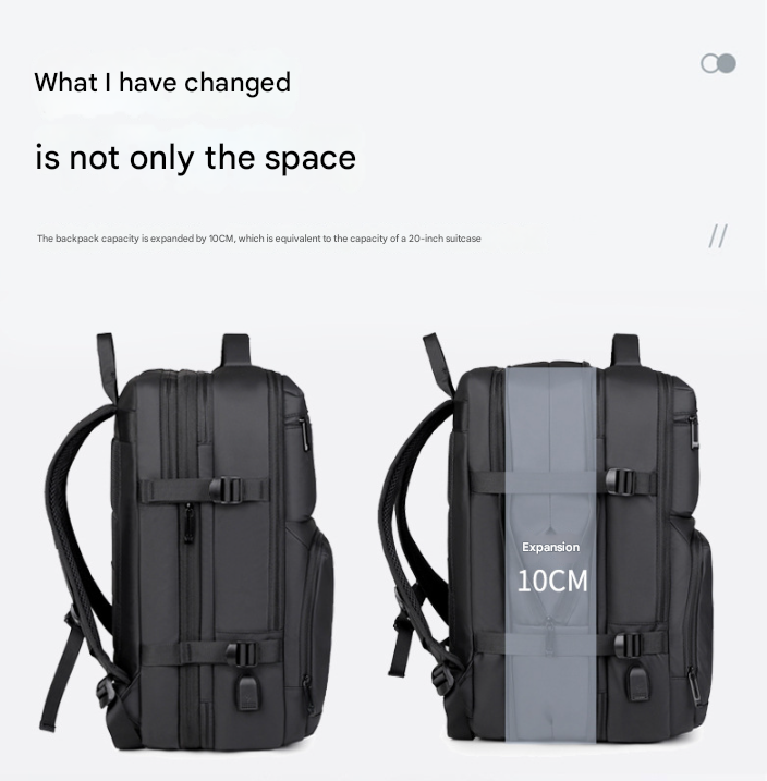 Black Expandable Business Travel Backpack with USB Charging Port - Water-Resistant Laptop Bag for Commuting & Carry-On - Image 4