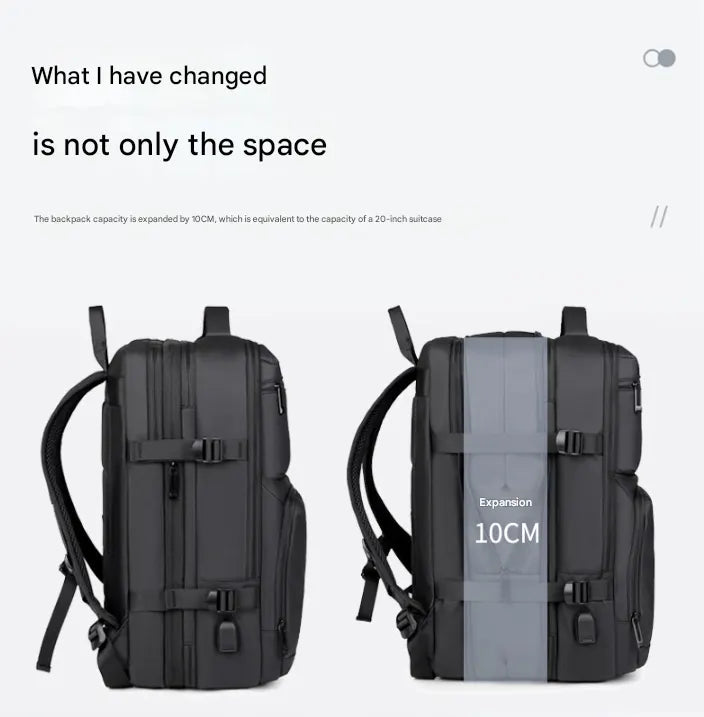 Black Expandable Business Travel Backpack with USB Charging Port - Water-Resistant Laptop Bag for Commuting & Carry-On - Image 4