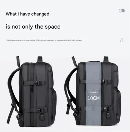 Black Expandable Business Travel Backpack with USB Charging Port - Water-Resistant Laptop Bag for Commuting & Carry-On - Image 4