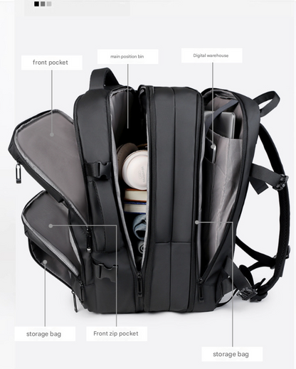 Black Expandable Business Travel Backpack with USB Charging Port - Water-Resistant Laptop Bag for Commuting & Carry-On - Image 5
